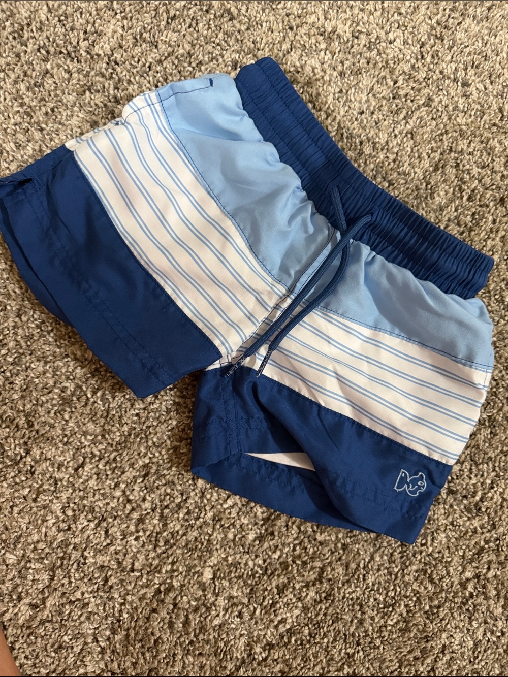 Kids Blue Striped Swim Trunks